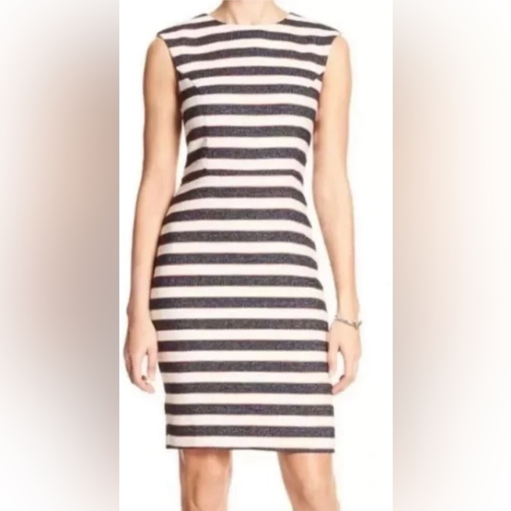 Banana Republic Boucle Tweed Striped Red White and Blue Sheath Dress size 0